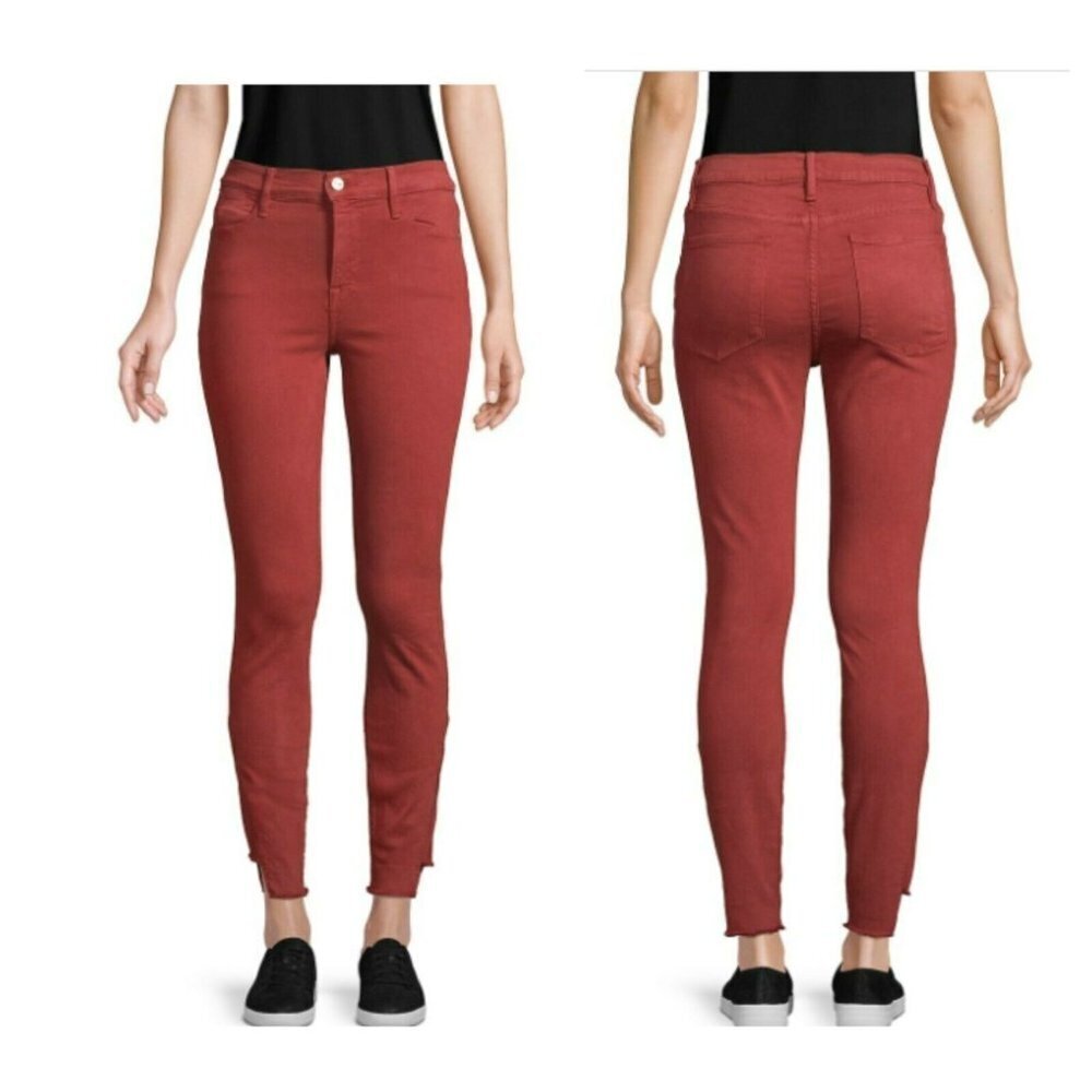 Nwt Frame Denim Le High Skinny Jeans Cutout-Cuff Raw Hem Stretch Burnt Henna 25